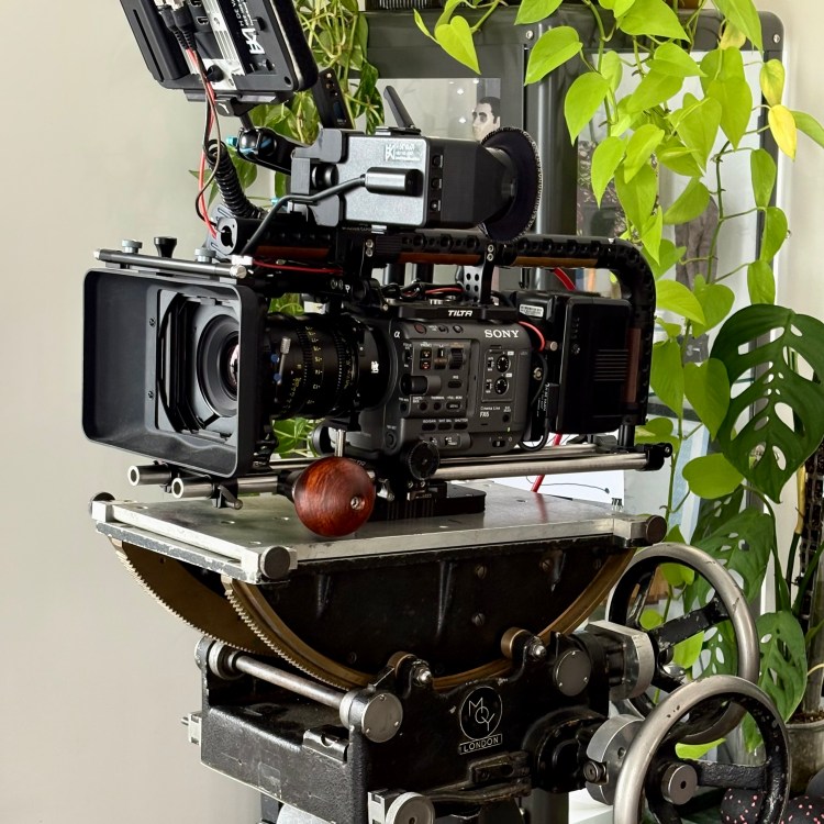 Sony FX6 with DZO vested primes and wooden ball camera grips on a Moy geared head.